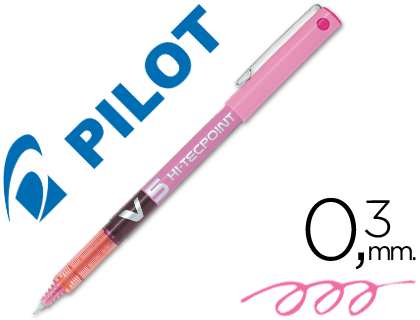 Bolígrafo roller Pilot V-5 punta aguja tinta rosa 0,5 mm.